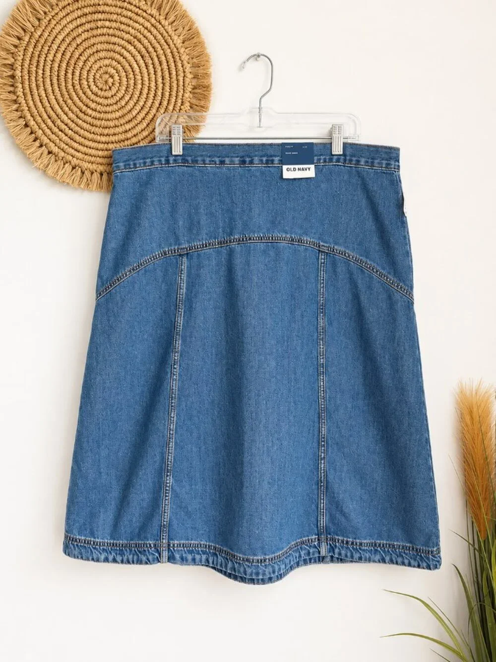 Old Navy NEW High Waisted A-Line Drapey Denim Jean Midi Skirt SZ 18 Western
